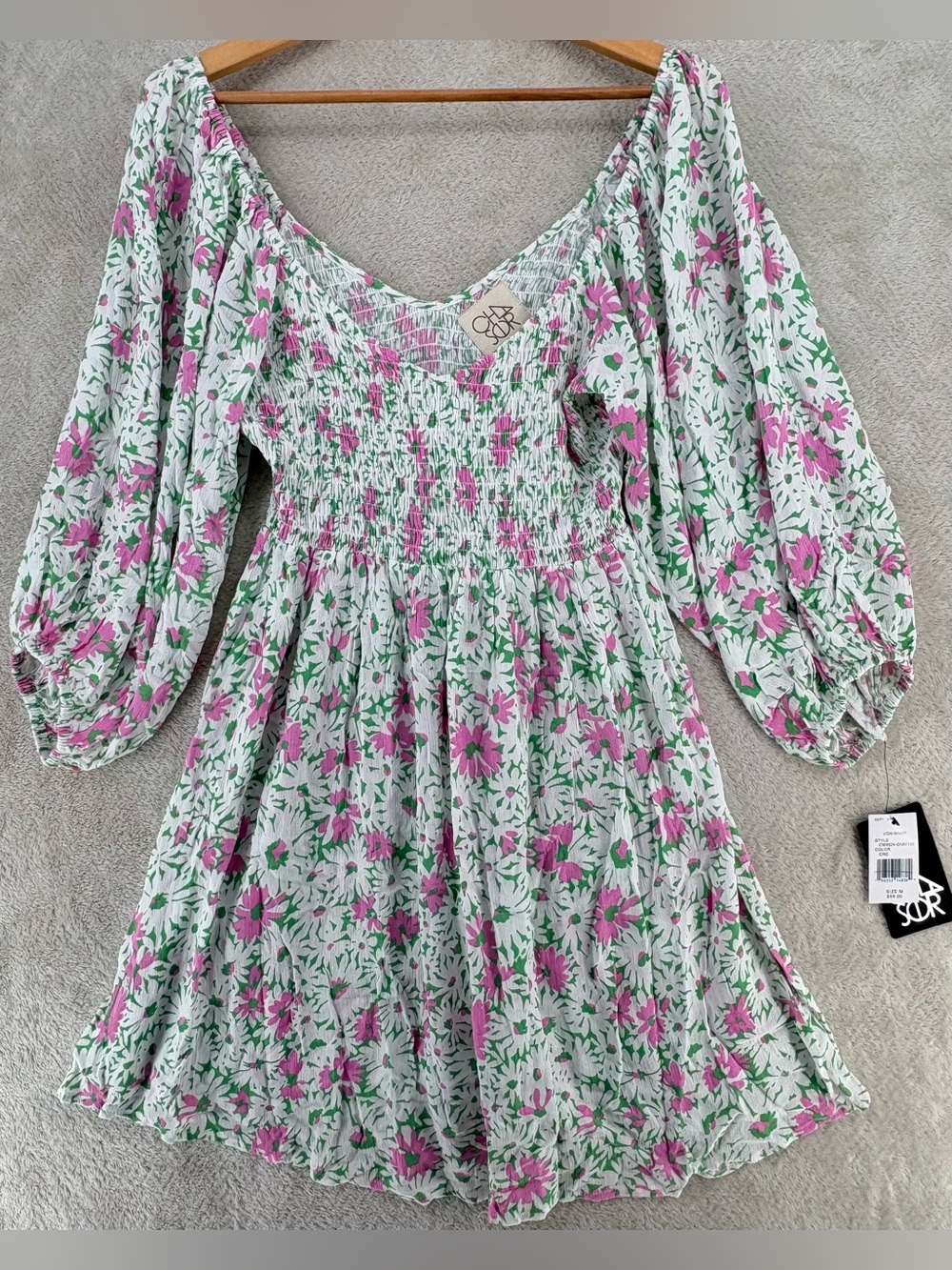 NWT Chaser Dolce Daisy Smocked Mini Dress
